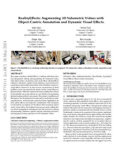 First page of RealityEffects: Augmenting 3D Volumetric Videos with Object-Centric Annotation and Dynamic Visual Effects